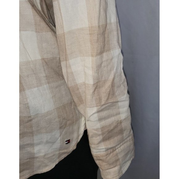 TOMMY HILFIGER Plaid Button Up Shirt, Tan & Cream, Size Medium, NWOT - Picture 4 of 5